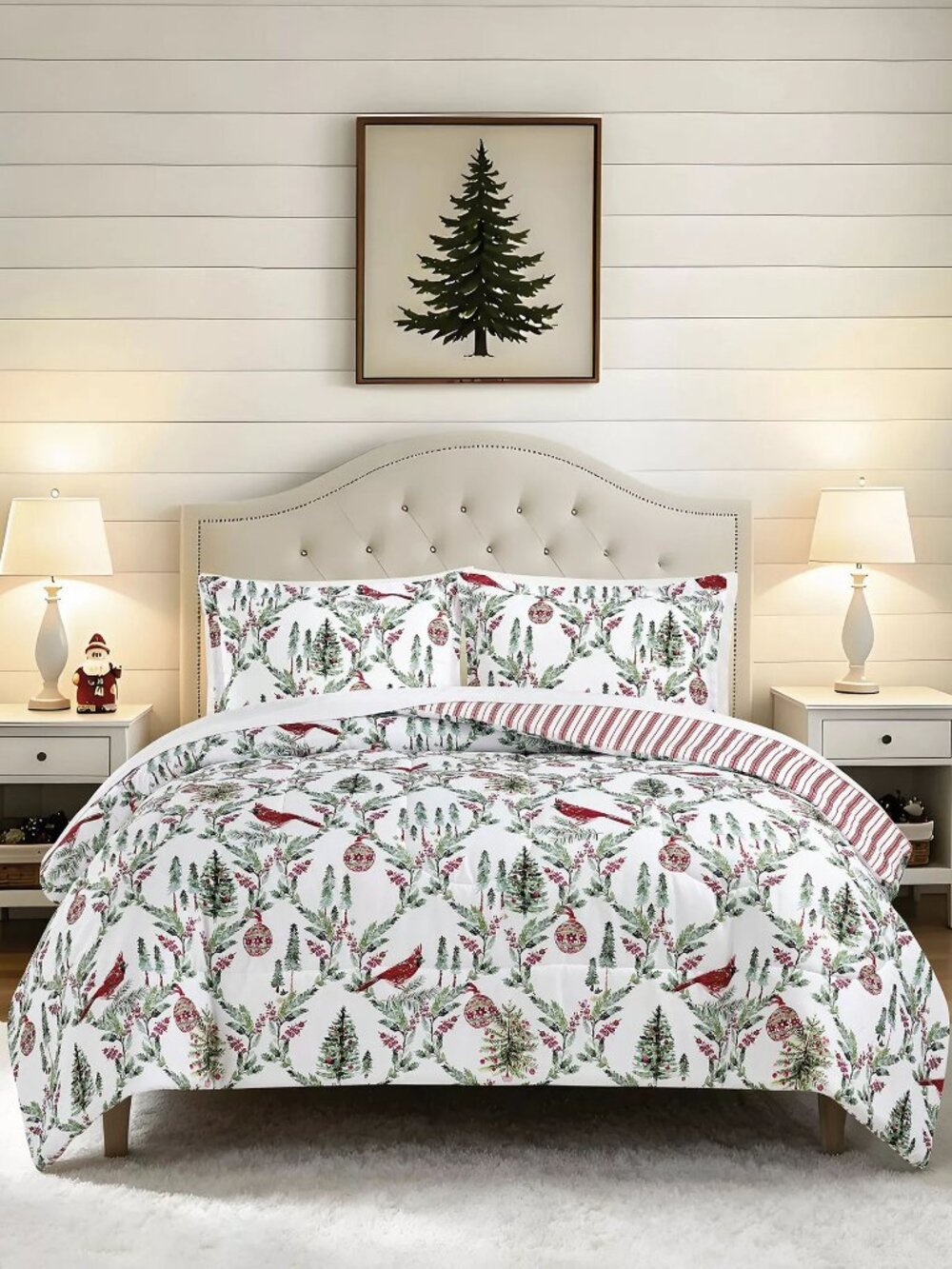 FAIRFIELD SQUARE Holiday Pine Cardinal Reversible Microfiber NWT